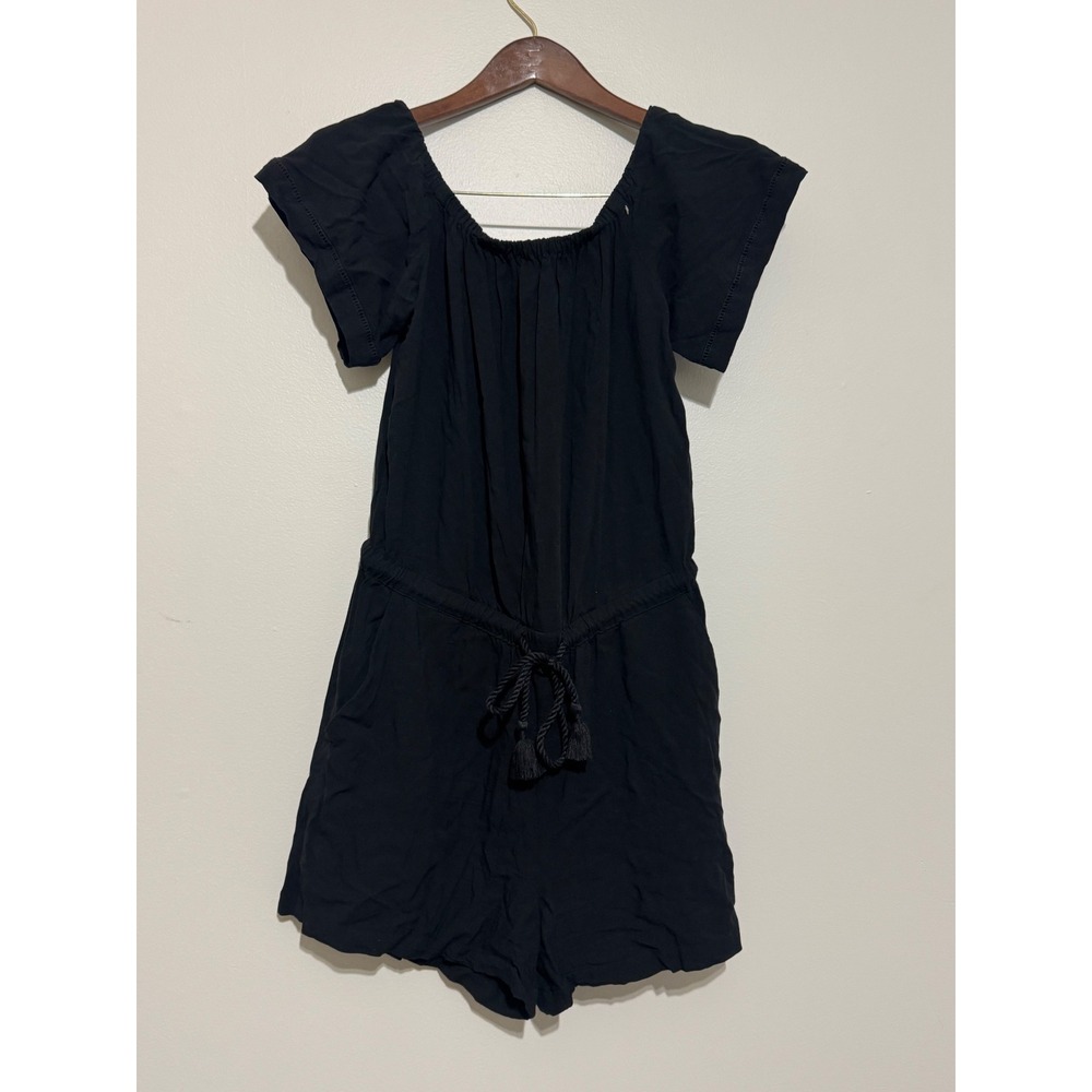 Loft Outlet Womens Black Off Shoulder Tassel Tie Waist Romper Size Medium M